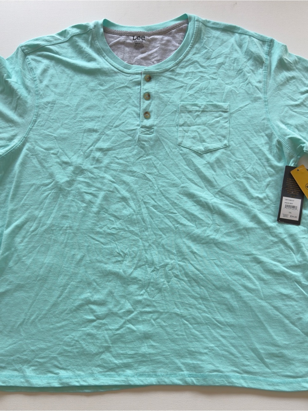 NWT Lee Men’s Mint Green Henley Pocket T-Shirt Size 2XL (M)
